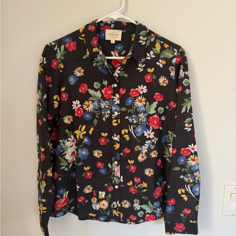 Sezane Floral Button-Up Blouse